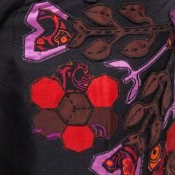 Pre Owned Gucci Black Cotton & Silk Floral Appliqued Pants S