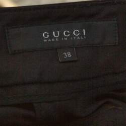 Pre Owned Gucci Black Cotton & Silk Floral Appliqued Pants S