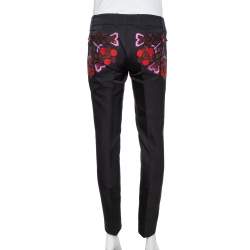 Pre Owned Gucci Black Cotton & Silk Floral Appliqued Pants S
