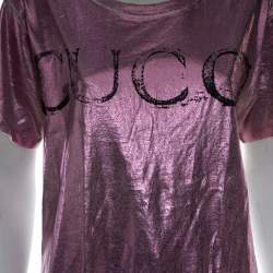 Pre Owned Gucci Metallic Pink Cotton Blind For Love Applique T-Shirt XS