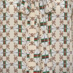 مملوكة مسبقًا Gucci Cream Silk Crepe Web Kisses Print Tie Collar Detail Shirt XL