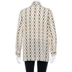 مملوكة مسبقًا Gucci Cream Silk Crepe Web Kisses Print Tie Collar Detail Shirt XL