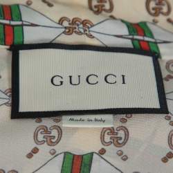 مملوكة مسبقًا Gucci Cream Silk Crepe Web Kisses Print Tie Collar Detail Shirt XL