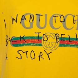 Pre Owned Gucci Yellow Cotton I Want To Go Back To Telling a Story Printed Coco Capitan T-Shirt S