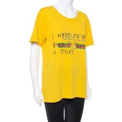 Pre Owned Gucci Yellow Cotton I Want To Go Back To Telling a Story Printed Coco Capitan T-Shirt S