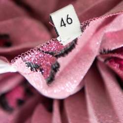 Pre Owned Gucci Pink Lurex Silk Bow Intarsia Pleated Midi Skirt L