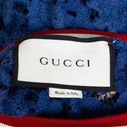 مملوكة مسبقًا توب غوتشي مزين حلية فراشة دانتيل مورد أزرق مقاس كبير جداً (اكس لارج|)