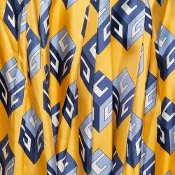 Pre Owned Gucci Yellow Cube Printed Silk Pleated Midi Skirt S