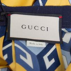 Pre Owned Gucci Yellow Cube Printed Silk Pleated Midi Skirt S