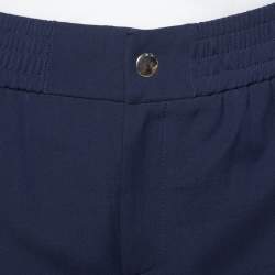 Pre Owned Gucci Navy Blue Wool Side Button Detail Trousers S