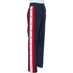 Pre Owned Gucci Navy Blue Wool Side Button Detail Trousers S
