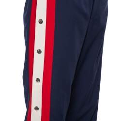 Pre Owned Gucci Navy Blue Wool Side Button Detail Trousers S
