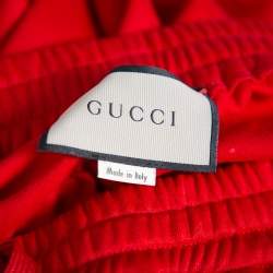 Pre Owned Gucci Red Knit Side Stripe & Floral Applique Detail Culottes XS