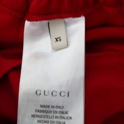 Pre Owned Gucci Red Knit Side Stripe & Floral Applique Detail Culottes XS