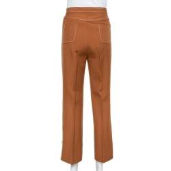 Pre Owned Gucci Brown Wool Contrast Zip Detail Straight Leg Trousers S