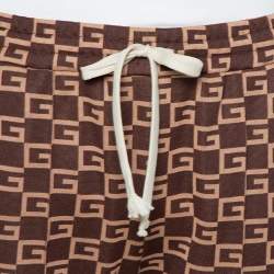 Pre Owned Gucci Brown Logo Intarsia Knit Side Stripe & Applique Detail Mid-Rise Trousers XS