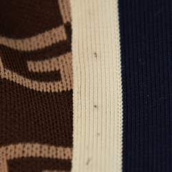 Pre Owned Gucci Brown Logo Intarsia Knit Side Stripe & Applique Detail Mid-Rise Trousers XS