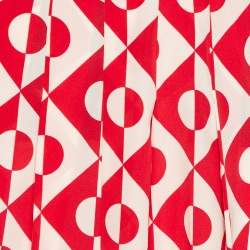 Pre Owned Gucci Red & Cream Geometric Printed Silk Midi Skirt S