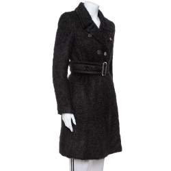 Pre Owned معطف غوتشي بحزام موهير أسود مقاس وسط (ميديوم)