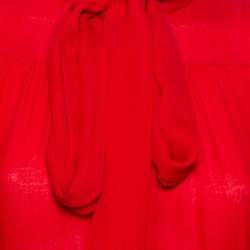 Pre Owned Gucci Red Silk Chiffon Collar Tie Belt Detail Flared Midi Dress S