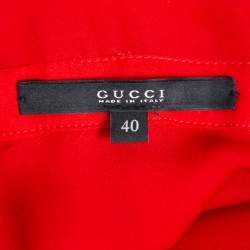 Pre Owned Gucci Red Silk Chiffon Collar Tie Belt Detail Flared Midi Dress S