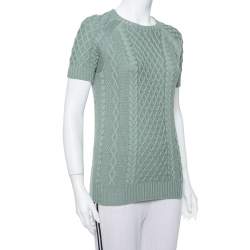 Pre Owned Gucci Pastel Green Cable Knit Short Sleeve Sweater S