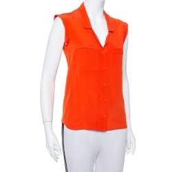 Pre Owned Gucci Orange Silk Sleeveless Shirt S