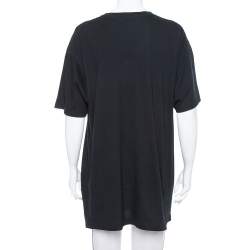 مملوكة مسبقًا تي شيرت غوتشي قطن أسود بالشعار رقبة مستديرة مقاس متوسط - ميديوم