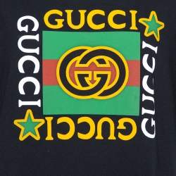 مملوكة مسبقًا تي شيرت غوتشي قطن أسود بالشعار رقبة مستديرة مقاس متوسط - ميديوم