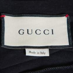 مملوكة مسبقًا تي شيرت غوتشي قطن أسود بالشعار رقبة مستديرة مقاس متوسط - ميديوم