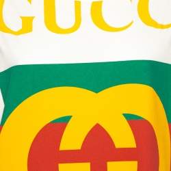 مملوكة مسبقًا فستان تي شيرت غوتشي قطن كريمي بالشعار المطبوع واسع مقاس صغير جدًا - إكس سمول