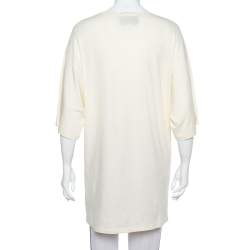 مملوكة مسبقًا فستان تي شيرت غوتشي قطن كريمي بالشعار المطبوع واسع مقاس صغير جدًا - إكس سمول