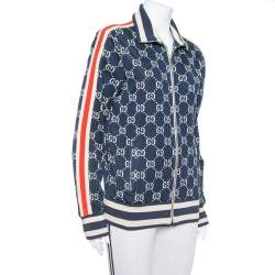 Pre Owned Gucci Navy Blue GG Jacquard Cotton Zipper Front Jacket M