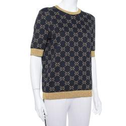 Pre Owned سويتر غوتشي أكمام قصيرة تريكو لوركس نمط شعار كحلي كبير جدا