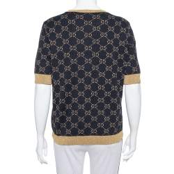 Pre Owned سويتر غوتشي أكمام قصيرة تريكو لوركس نمط شعار كحلي كبير جدا