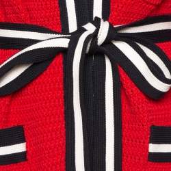 Gucci Red Knit Contrast Trim Detail Open Front Belted Cardigan S