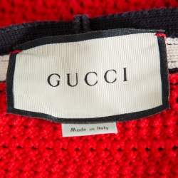 Gucci Red Knit Contrast Trim Detail Open Front Belted Cardigan S