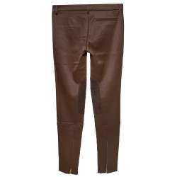 Pre Owned Gucci Brown Cotton & Wool Leather Patch Detail Paneled Tapered Trousers S