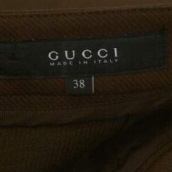 Pre Owned Gucci Brown Cotton & Wool Leather Patch Detail Paneled Tapered Trousers S