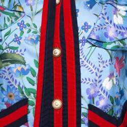 Pre Owned Gucci Blue Neck Tie Detail Flora Silk Jacket M