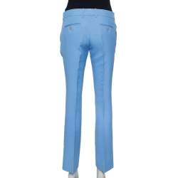 Pre Owned Gucci Blue Wool & Silk Tapered Trousers S