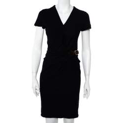 Gucci Navy Blue Wool Faux Wrap Belt Detail Sheath Dress S