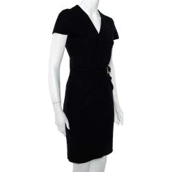 Pre Owned فستان غوتشي ملتف مزين حزلم صوف أزرق كحلي مقاس صغير (سمول)