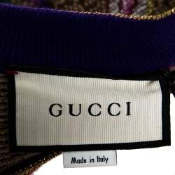 Pre Owned Gucci Beige Floral Jacquard Lurex Knit Logo Monogram Short Sleeve Sweater M