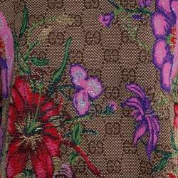 Pre Owned Gucci Beige Floral Jacquard Lurex Knit Logo Monogram Short Sleeve Sweater M