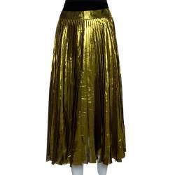 Gucci Gold Lurex Silk Pleated Midi Skirt L