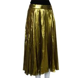 Gucci Gold Lurex Silk Pleated Midi Skirt L