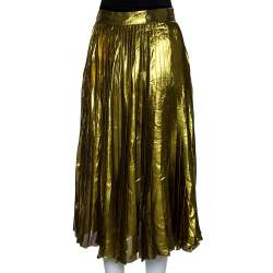 Gucci Gold Lurex Silk Pleated Midi Skirt L