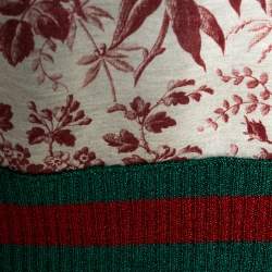Pre Owned Gucci Beige Knit Vintage Floral Print Lurex Web Stripe Detail Sweatshirt L