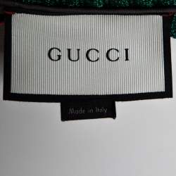 Pre Owned Gucci Beige Knit Vintage Floral Print Lurex Web Stripe Detail Sweatshirt L